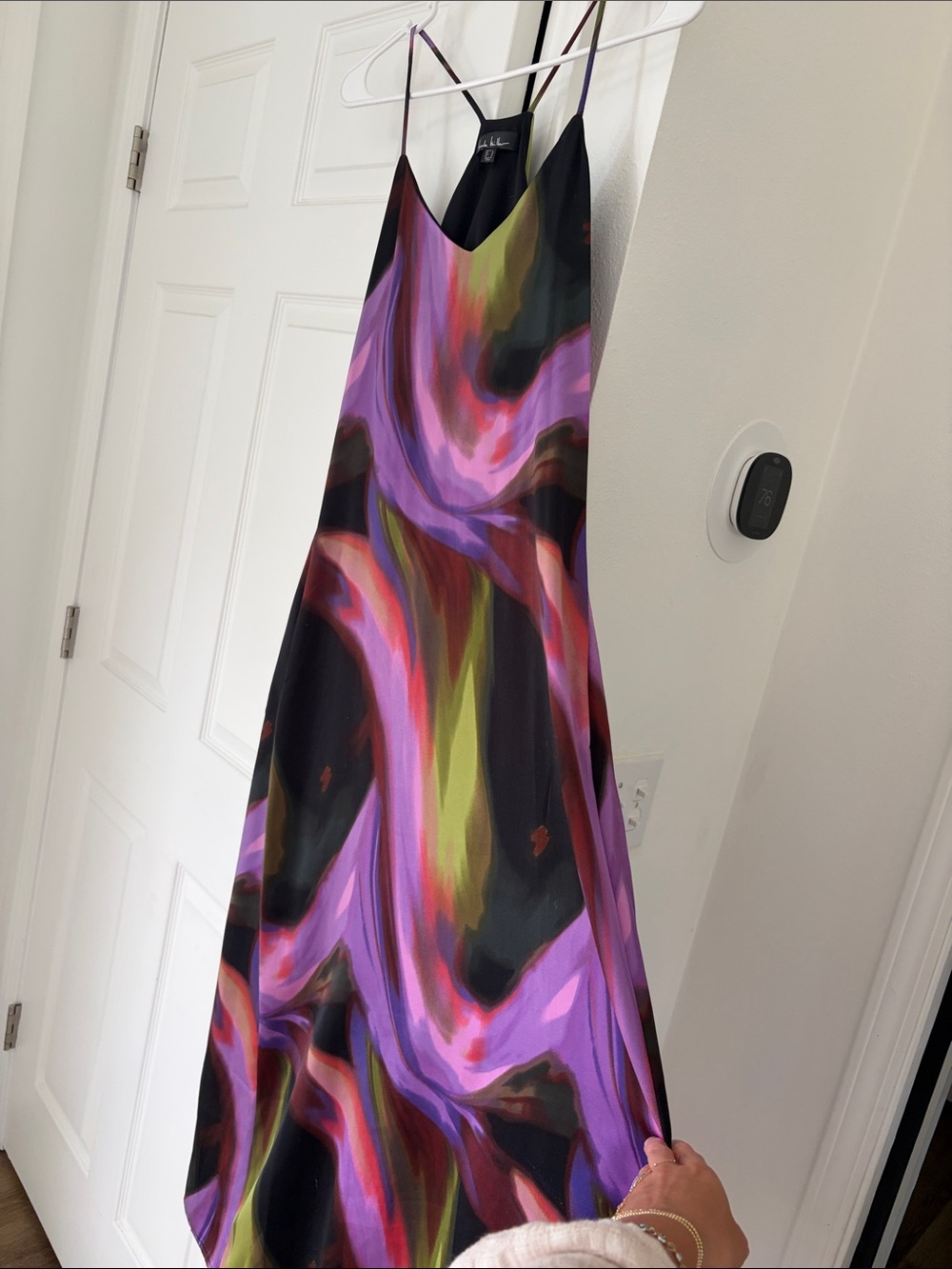 Nicole Miller Multicolor Strapless Slip Dress in Purple & Black